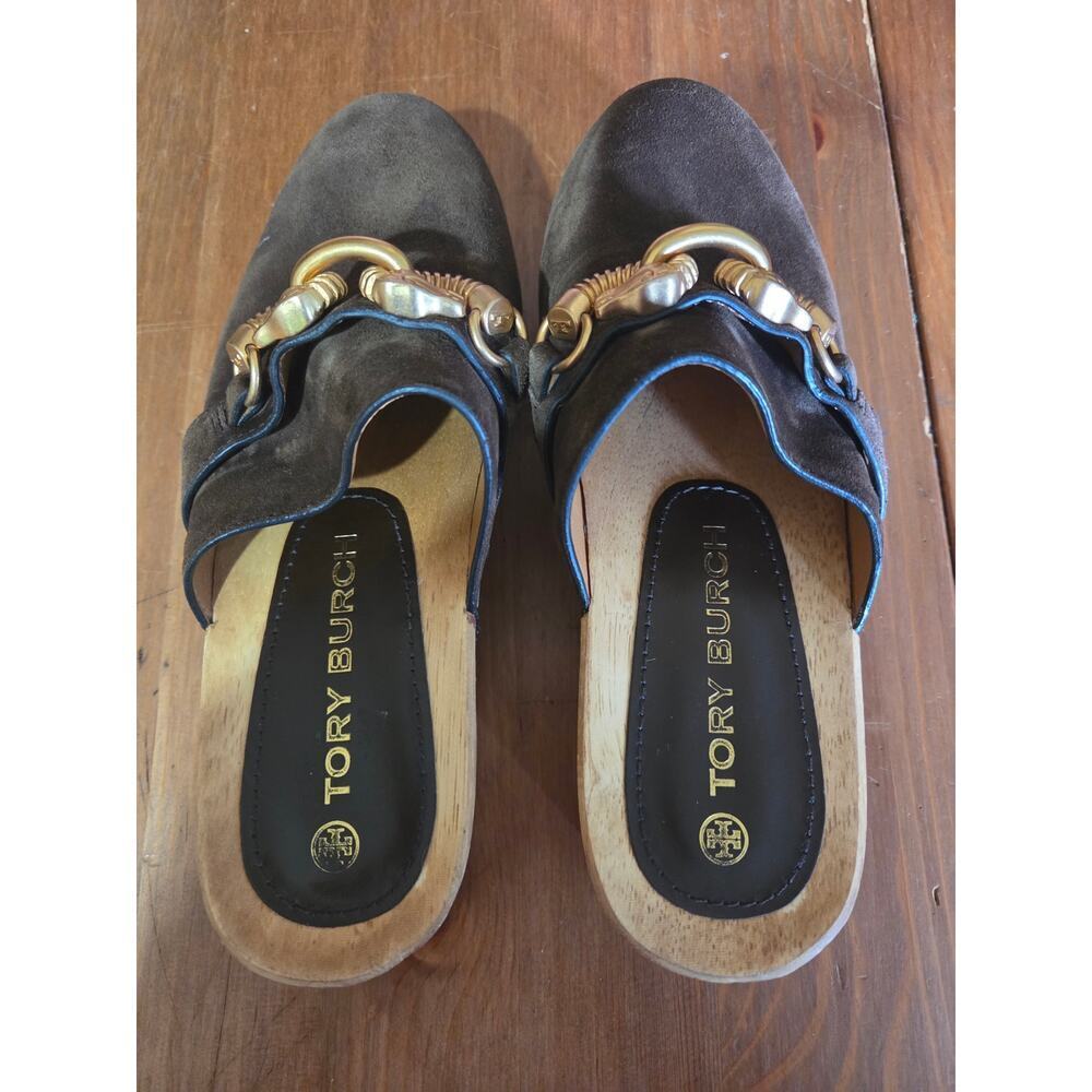 Tory Burch Jessa Suede Clogs - Chocolate Brown Womens Size 5 1/2 M - Picture 2 of 6